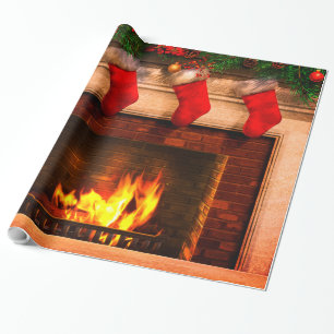 Cadeau Bas de Noël et papier d'emballage de cheminée