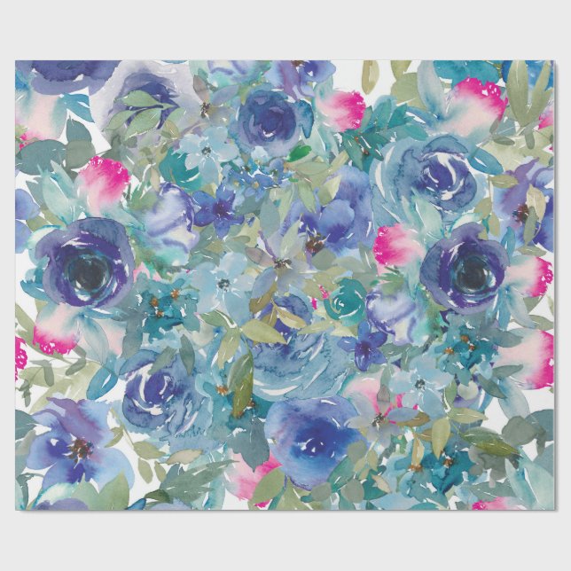 Cadeau Beau papier d'enveloppement de fleurs d'aquarelle (Plat)