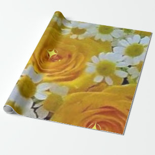 Cadeau Beau papier d'enveloppement de roses jaunes