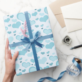 Cadeau Bébé Bleu Coeurs Papier à envelopper - Motif migno