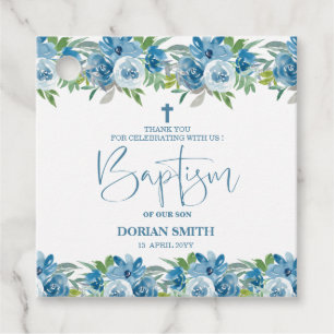 Cadeau Bébé floral bleu garçon Favoriser les étiquettes