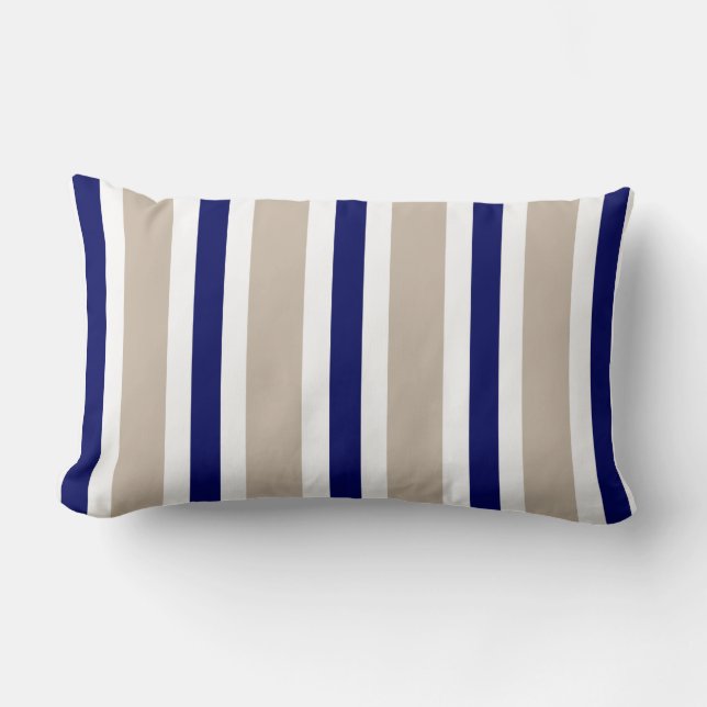 Cadeau beige de coussin de rayure de bleu marine (Recto)
