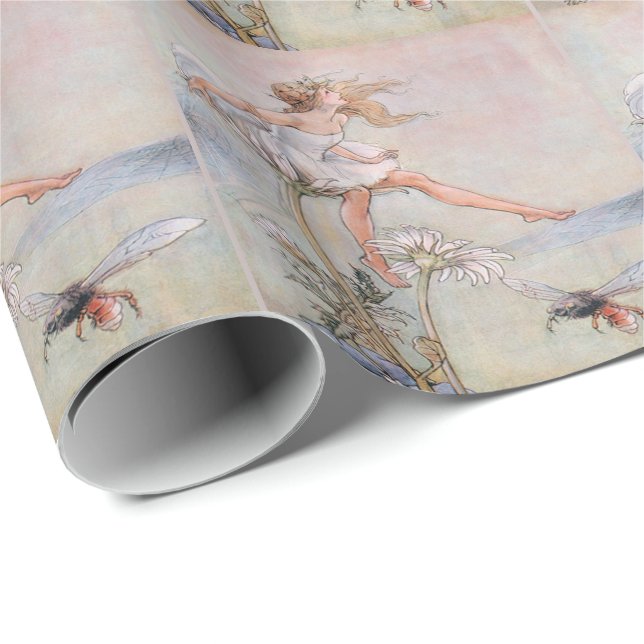 Cadeau Belle Fée, Abeille, Fleurs, Papier Enveloppant (Coin rond)
