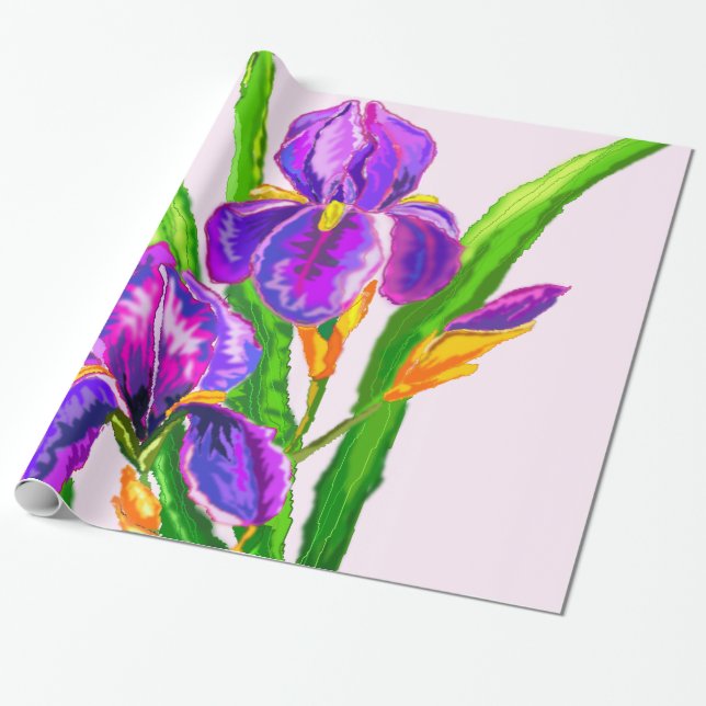 Cadeau Belle Iris Fleurs Enveloppement Papier (Déroulé)