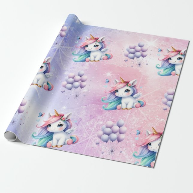 Cadeau Belle Unicorne avec papier enveloppant à ballons (Déroulé)