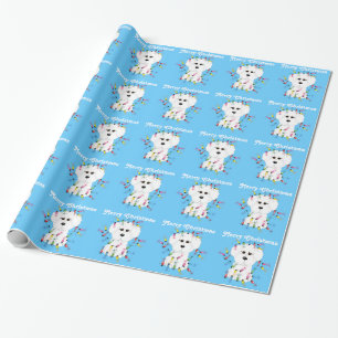 Cadeau Bichon Frise allume le papier d'emballage de Noël