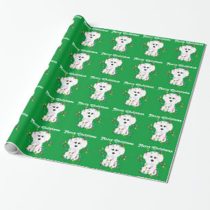 Cadeau Bichon Frise allume le papier d'emballage de Noël