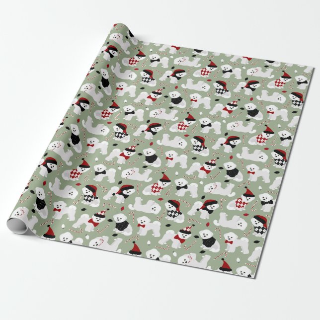 Cadeau Bichon Frise Papier vert de Noël (Déroulé)