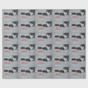 Cadeau Bison en papier d'emballage de Noël de neige