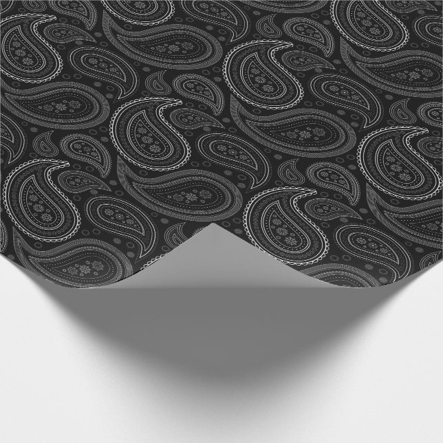 Cadeau Blanc de Paisley sur le papier d'emballage noir (Coin)