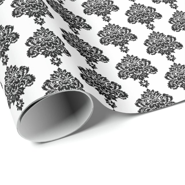 Cadeau BLANCHE | Papier d'enveloppement noir Damas (Coin rond)