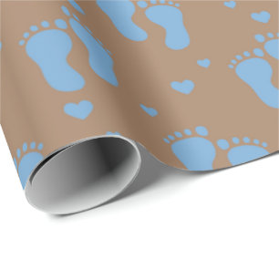 Cadeau bleu bébé pieds motifs garçons enveloppant papier