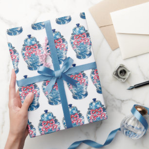 Cadeau Bleu Chinoiserie Ginger Jar Jars Envelopper papier