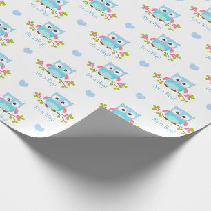 Cadeau Bleu de bébé de papier d'emballage de hibou c'es