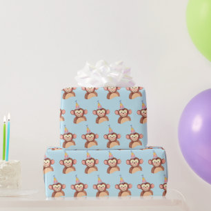 Cadeau Bleu Singe Anniversaire Fête Papier d'enveloppemen