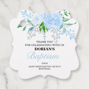 Cadeau Blue Floral Boy Baptism Favoriser les étiquettes