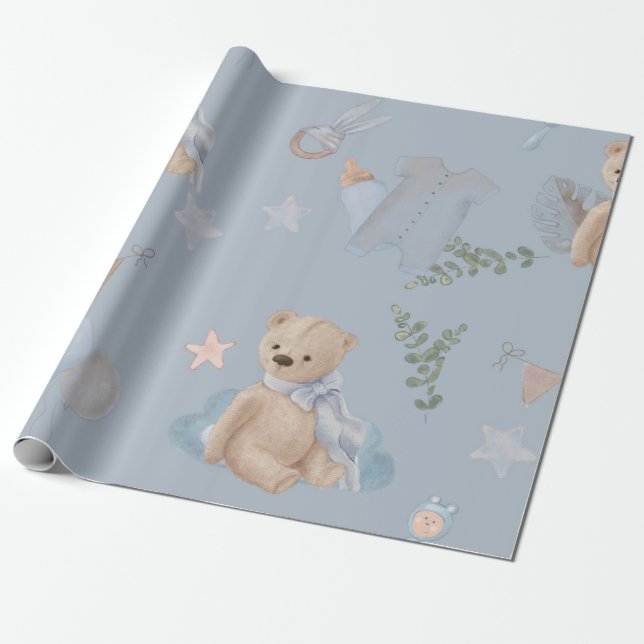 Cadeau Boho bébé ours en peluche Papier d'enveloppement (Déroulé)