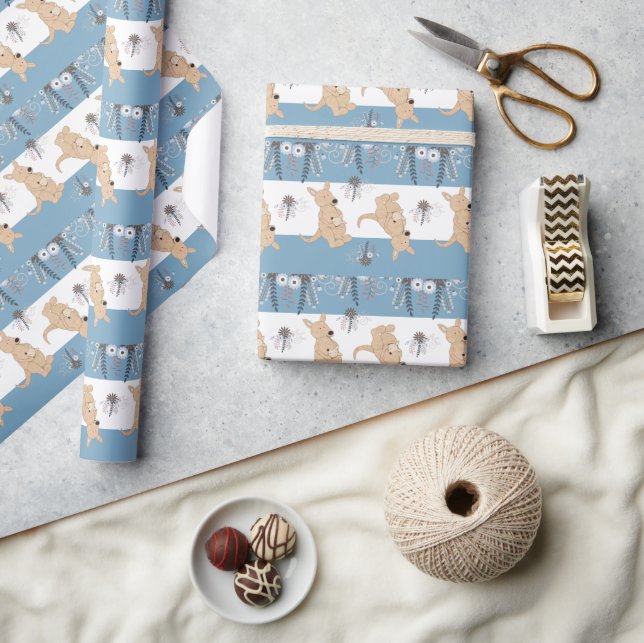 Cadeau Boho Kangaroo Boy Baby shower papier enveloppement (Artisanat)