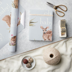 Cadeau Bois Animaux Dusty Bleu Oh Bébé Papier à enveloppe