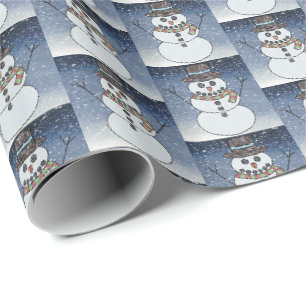 Cadeau Bonhomme de neige avec fond - Papier d'emballage