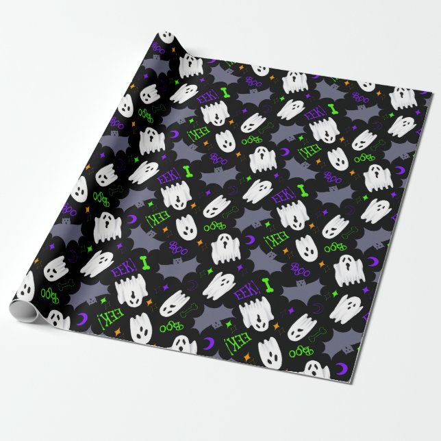 Cadeau Boo Ghosts Halloween papier enveloppement (Déroulé)