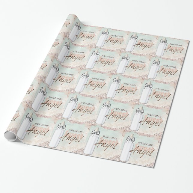 Cadeau Bouteille bébé Papier à Baby shower doux Angel (Déroulé)