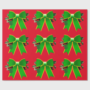Cadeau Bow vert avec papier à enveloppement rouge creux