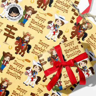 Cadeau Brunette Cowgirl Papier d'enveloppement personnali