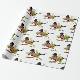 Cadeau Brunette Sirène Avec Papier À Emballage De Poisson