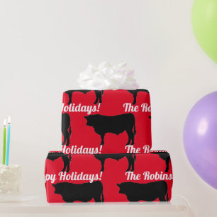 Cadeau Bulles d'Angus Noir sur papier à envelopper rouge