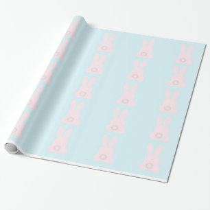 Cadeau Bunnies roses sur papier à enveloppement bleu