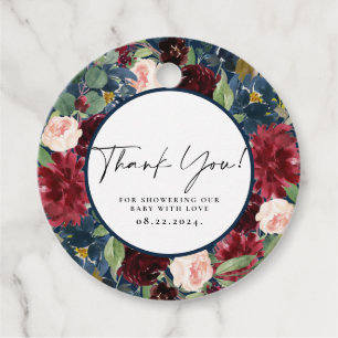 Cadeau Burgundy Floral Merci Baby shower Étiquettes cadea