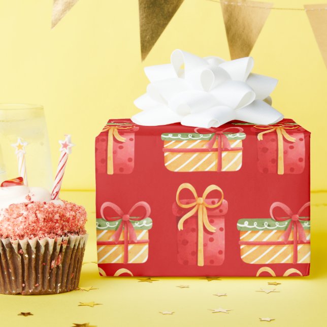 Cadeau "Cadeaux de Noël rouges, jaunes" Papier à envelopp (Fête d'anniversaire)