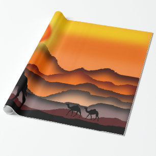 Cadeau Camels Au Papier Enveloppant Du Désert Du Coucher 
