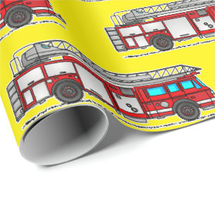 Cadeau Camion-feu rouge, papier d'enveloppement jaune