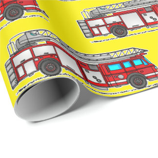 Cadeau Camion-feu rouge, papier d'enveloppement jaune