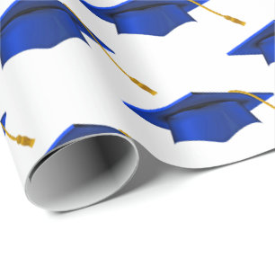 Cadeau Casquettes de graduations bleues sur papier d'emba