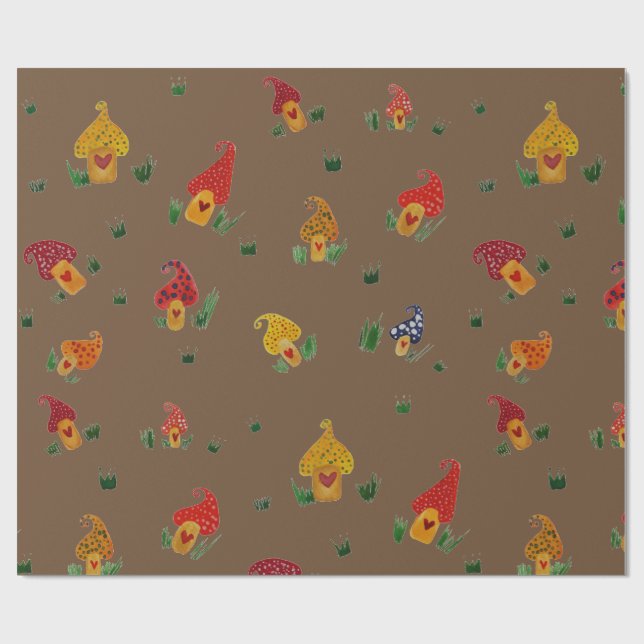 Cadeau Champignons avec coeur Papier d'enveloppement de m (Plat)