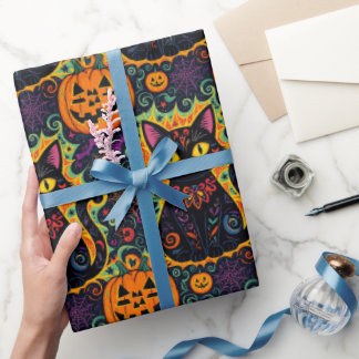 Cadeau Chat noir d'Halloween et papier d'enveloppement Ci