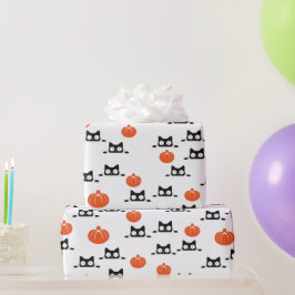 Cadeau Chats d'Halloween et papier Citrouille enveloppant