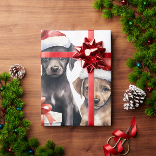 Cadeau Chien de Noël avec papier d'enveloppement cadeaux