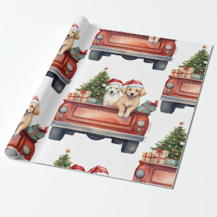 Cadeau Chien de Noël avec papier d'enveloppement cadeaux