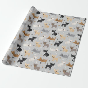 Cadeau Chihuahua Os et pattes papier d'enveloppement gris