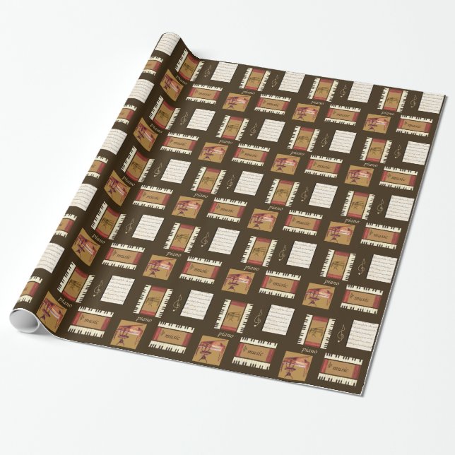 Cadeau clavier piano feuille musique papier d'emballage (Déroulé)