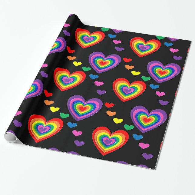 Cadeau Coeurs arc-en-ciel papier d'emballage (Déroulé)
