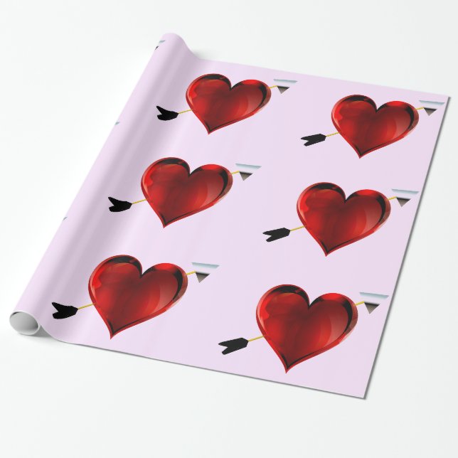 Cadeau Coeurs avec Flèches Chrome Papier à enveloppement  (Déroulé)