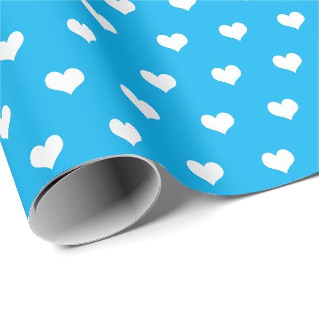 Cadeau coeurs blancs sur papier d'emballage aqua (Coin rond)
