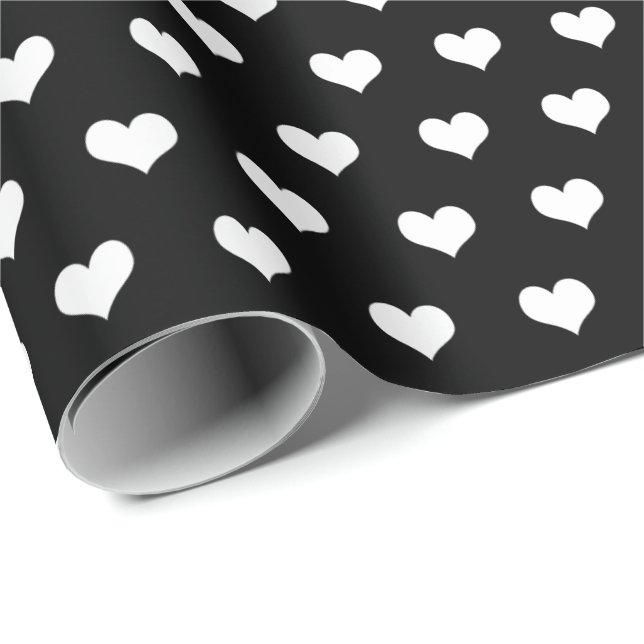 Cadeau coeurs blancs sur papier d'emballage noir (Coin rond)