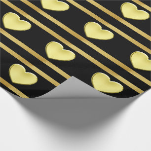 Cadeau Coeurs d'or sur le noir et le papier d'emballage