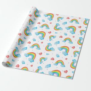 Cadeau Coeurs et arcs-en-ciel enveloppant du papier à pl